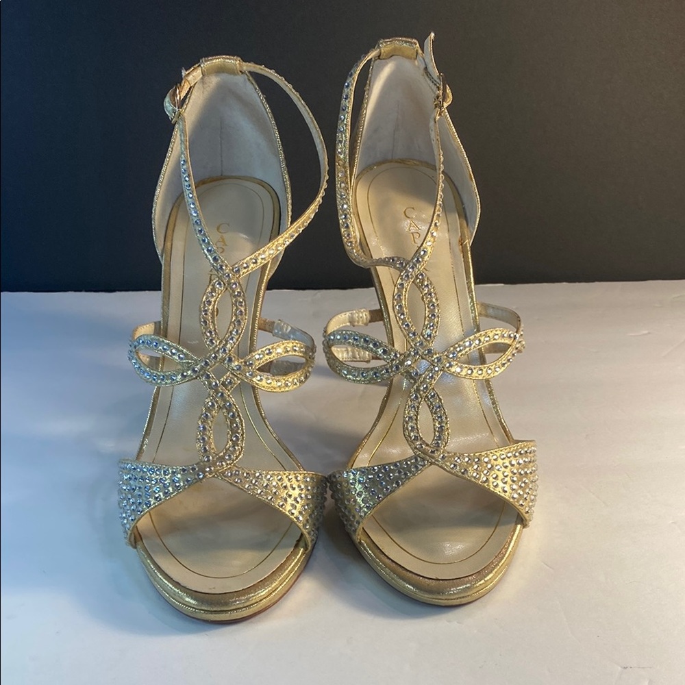 Elegant Gold Strappy Heels 4 inches